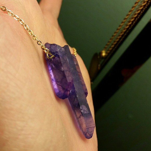 14K Gold Purplish-Blue Triple Quartz Necklace - Picture 5 of 8